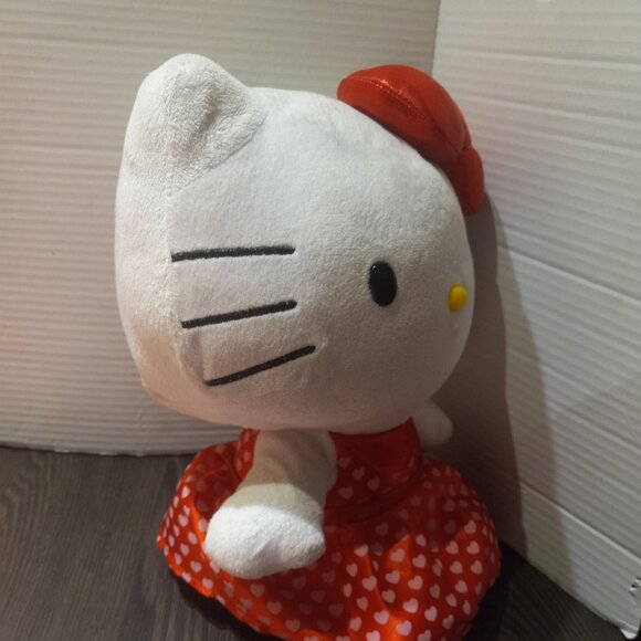 Sanrio 2018 Hello Kitty 12" Plush Red Dress Pink Hearts Red Hair Bow - Picture 6 of 9